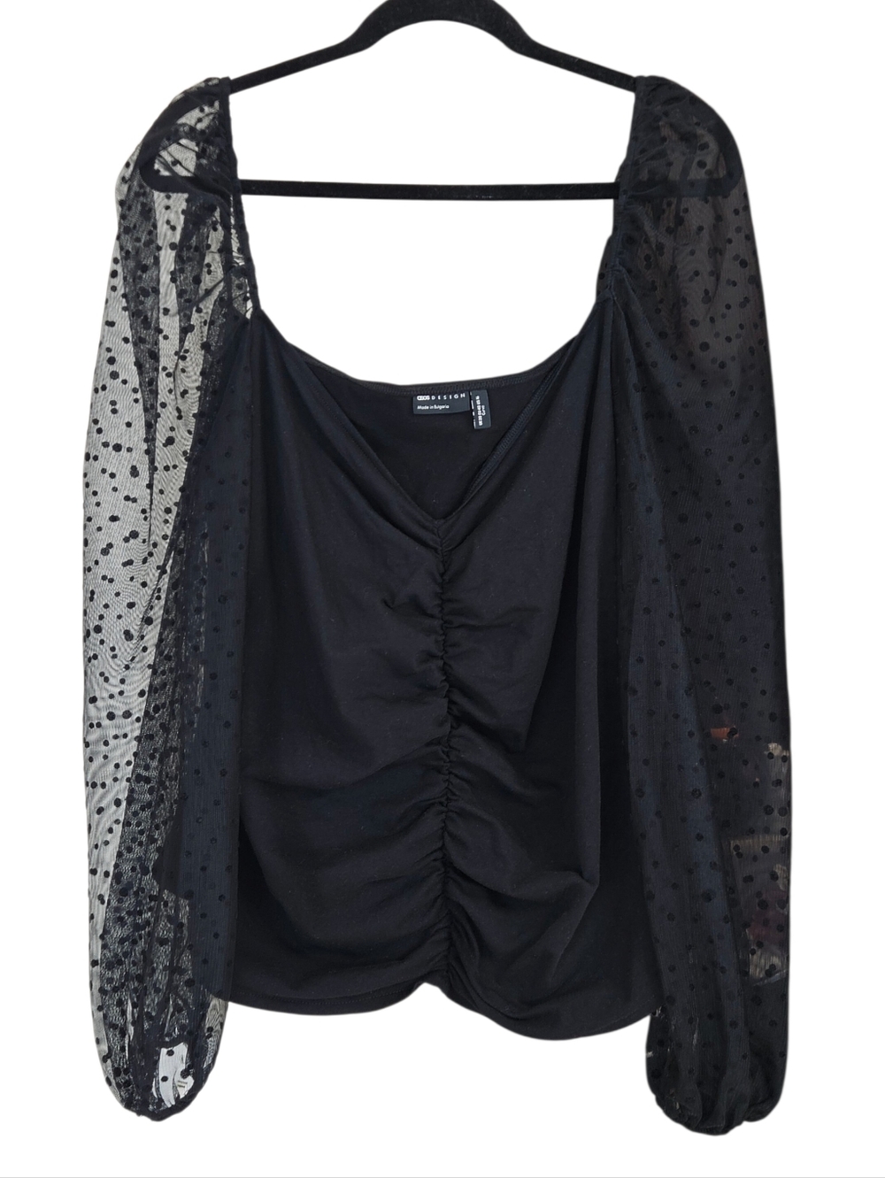 ASOS Design Curve Collection Gathered Square Neck Dobby Mesh Balloon Sleeve Top